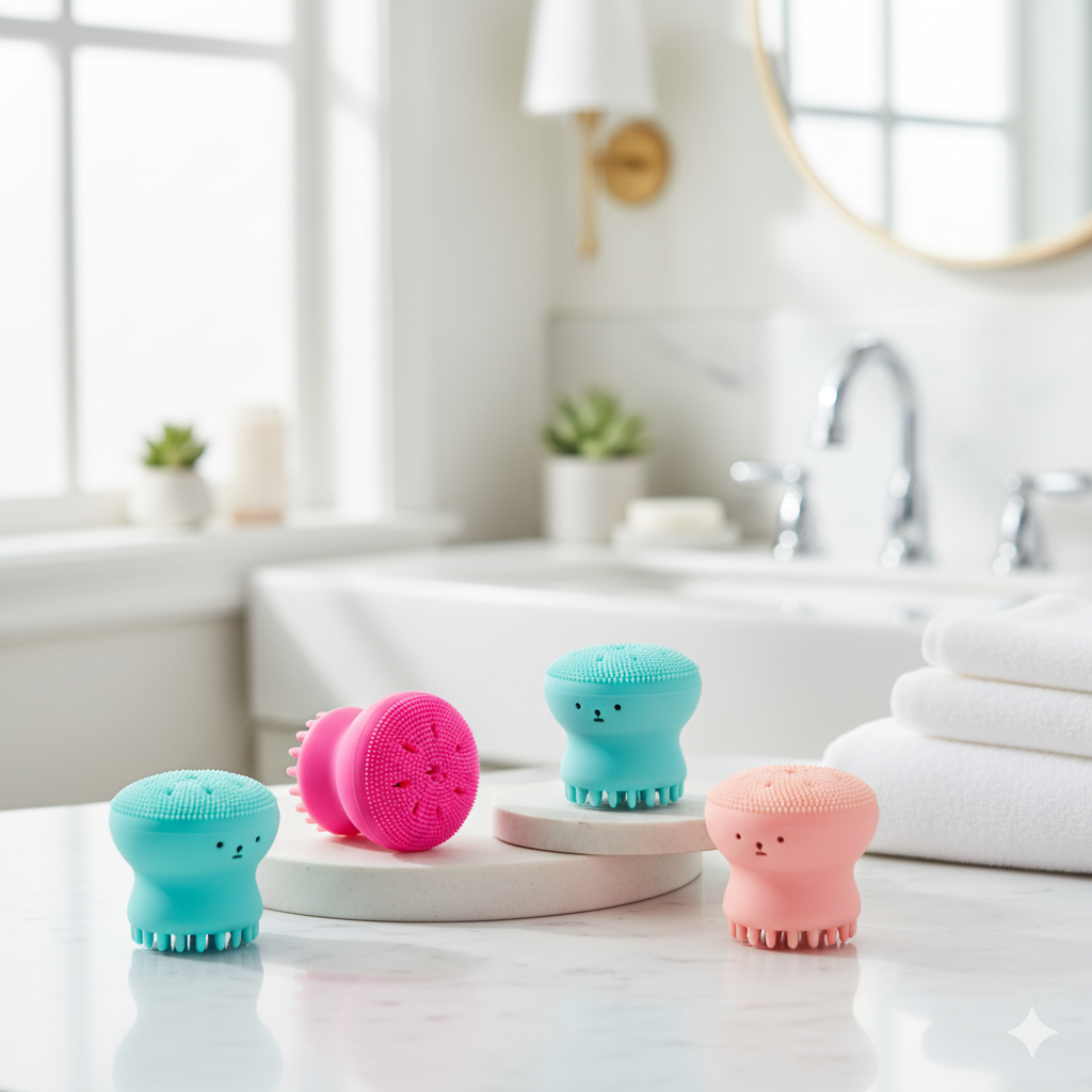 Octopus Shape Silicone Face Cleansing Brush 1pcs - Multicolor