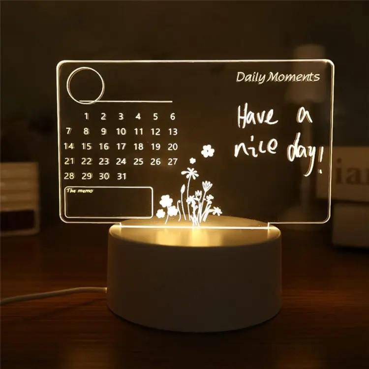3D LED Note Board USB Message Board with WHITE PEN Creative Acrylic Lamp Night Lights Gifts Bedroom Desk Lamp