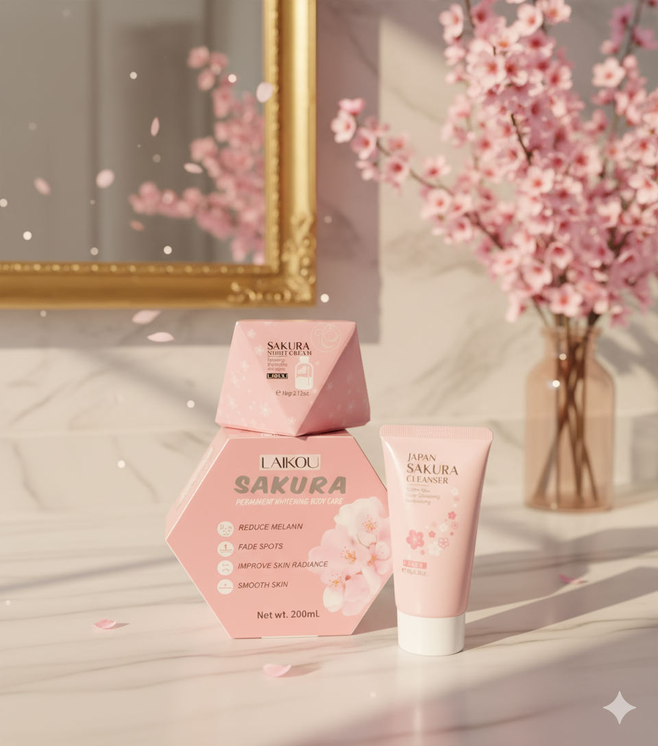 Sakura Special Skin Care (Body Cream + Night Cream + Cleanser)Combo Pack,3pcs