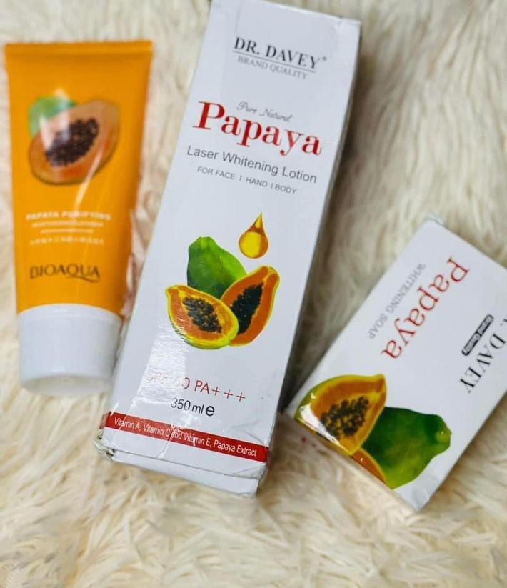 Dr Davey Papaya Whitening Lotion and Papaya Whitening Soap and BIOAQUA Papaya Face Wash combo set