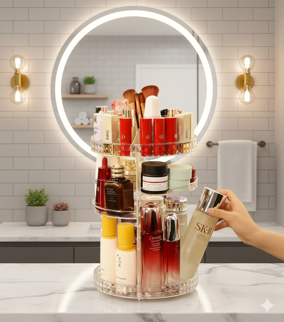 Cosmetics Organizer 360 Degree Diamond Rotatable Cosmetics Storage Box