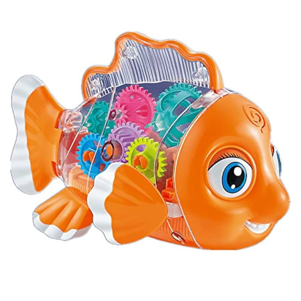 Transparent Gear Fish Toy, Baby Lights Music Light Fish Toy, Newborn Musical Early Educational Toy, Ideal Fish Toy for Floor Play
