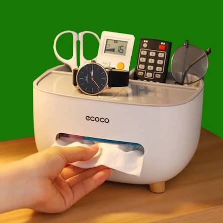 Tissue Box Cover Holder with Storage, Napkin Tissue Box, Multi-Function Tissue Box ABS Material Storage Organizer