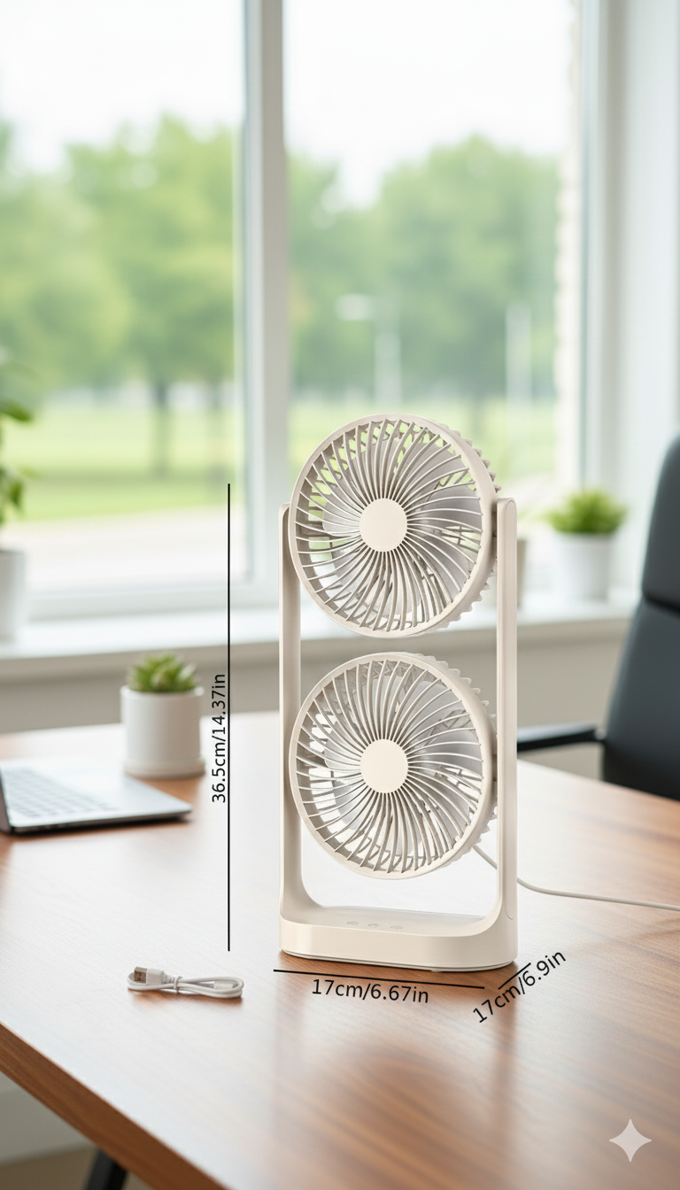 SB 052 Double Head PP Fan (TR : 255) Portable Double-Layer Cooling Fan (Direct Connection)